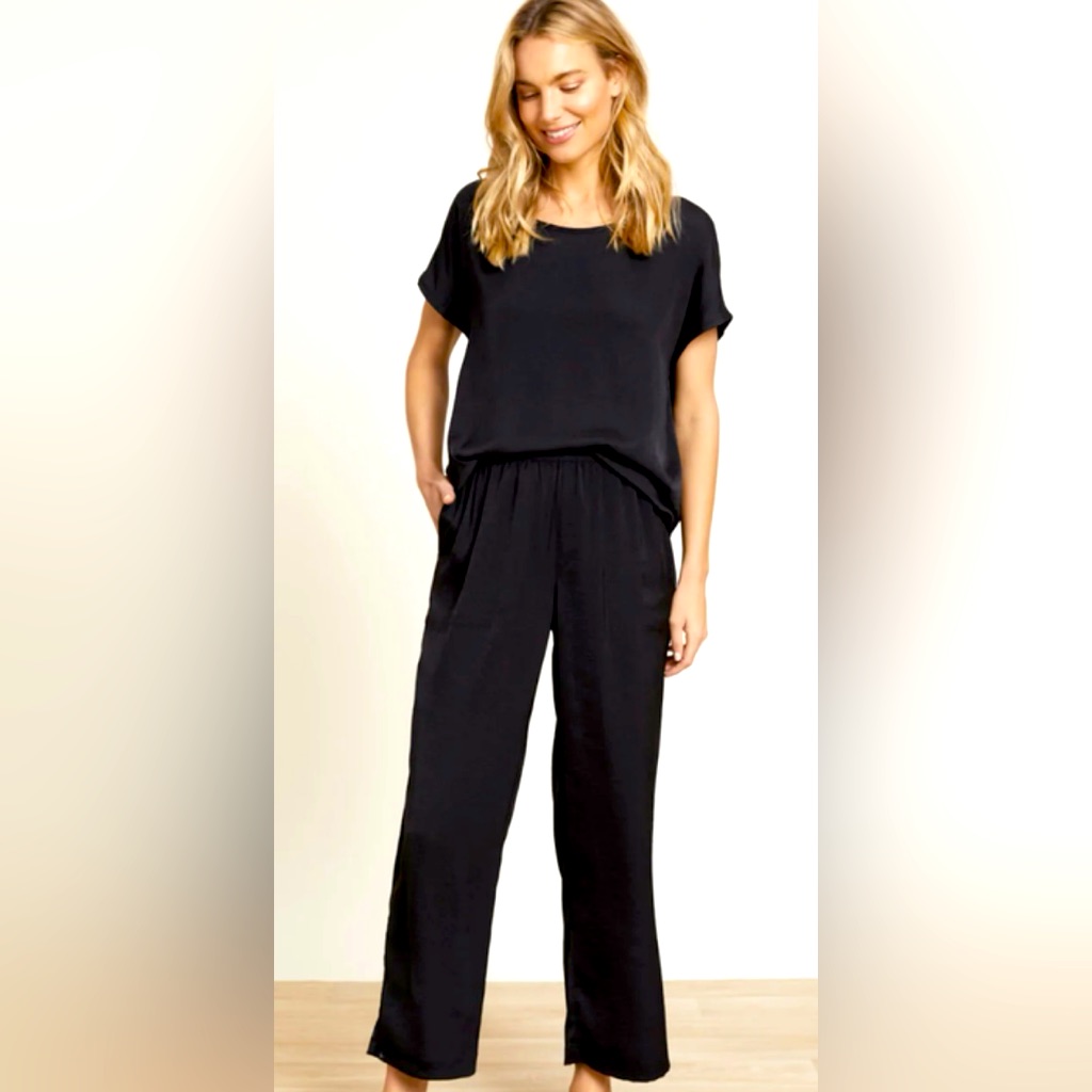 Nwt Barefoot Dreams Washed Satin Dolman Style Tee & Elastic Cropped Pant